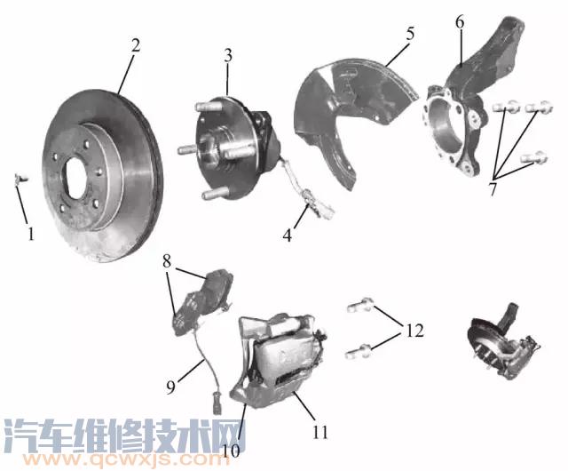 【前轮制动器（盘式制动器）的拆卸步骤及检修方法】图1