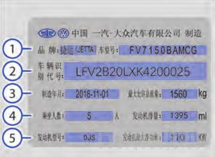 【捷达vs7发动机号在哪里看 捷达vs7车辆识别码位置】图1